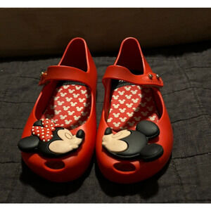 Mini Melissa Disney Kissing Mickey Minnie Mouse Shoes Red Mary Jane Size 10